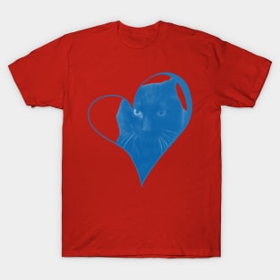 Black Fluffy Cat Heart T-Shirt